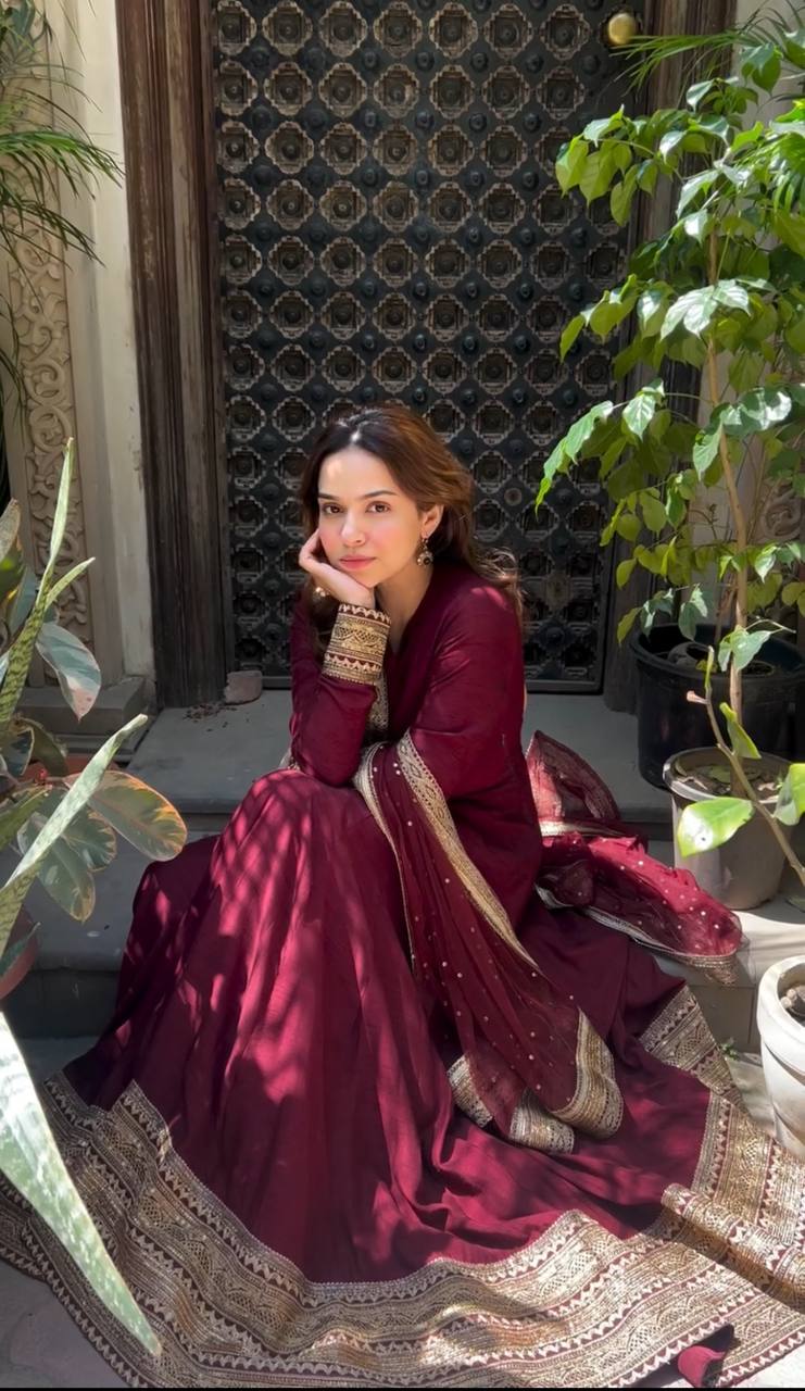 Beautiful Maroon Color Designer Anarkali Gown Set