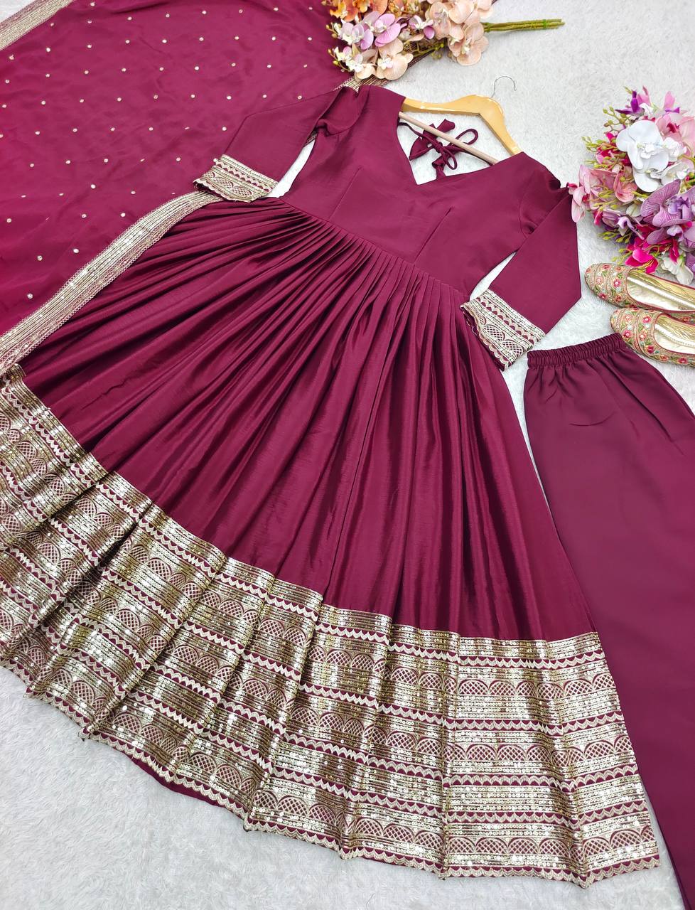 Beautiful Maroon Color Designer Anarkali Gown Set
