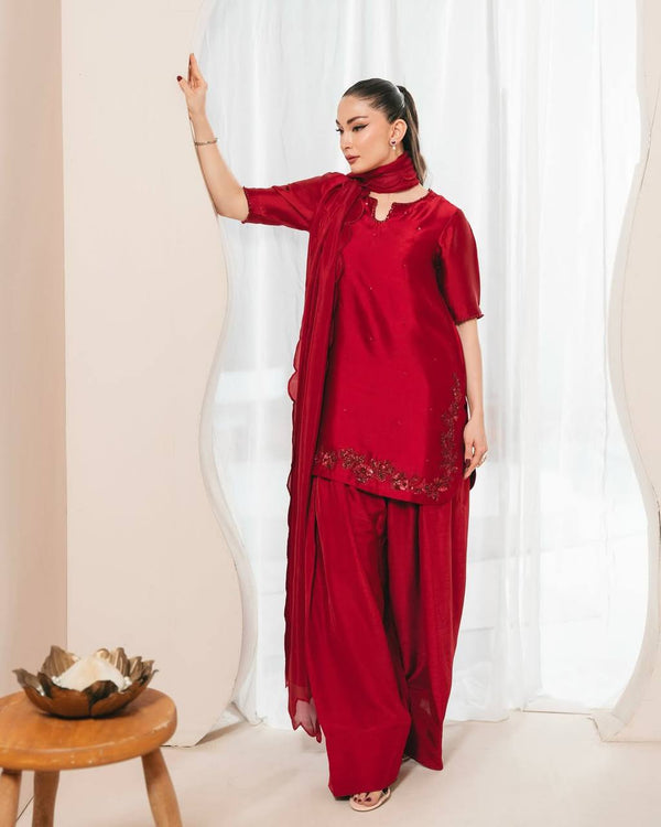 Function Wear Red Color Bids Hand Work Designer Salwar Suit