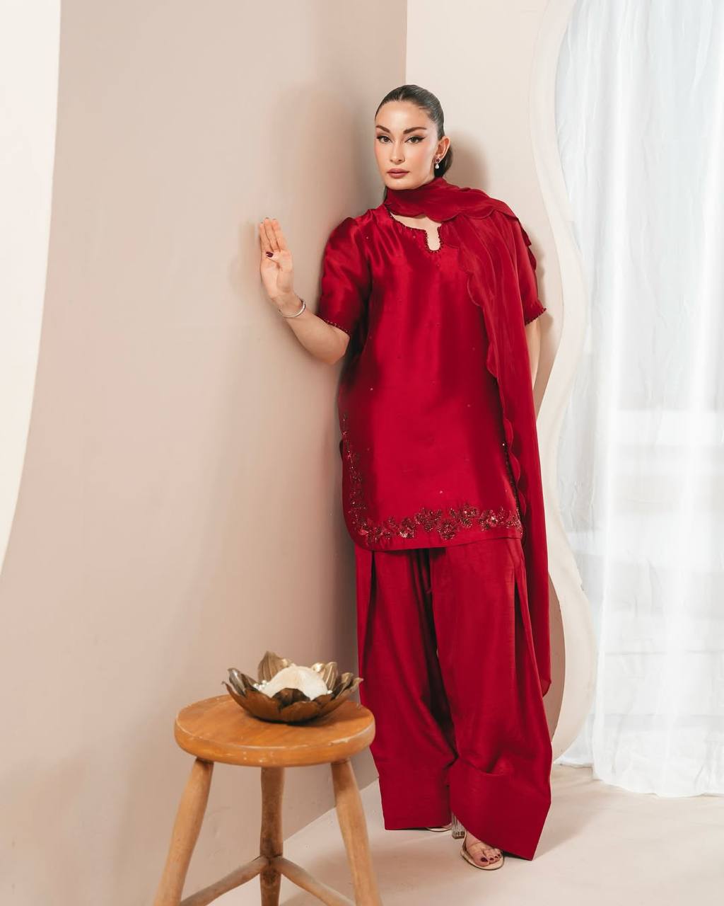 Function Wear Red Color Bids Hand Work Designer Salwar Suit