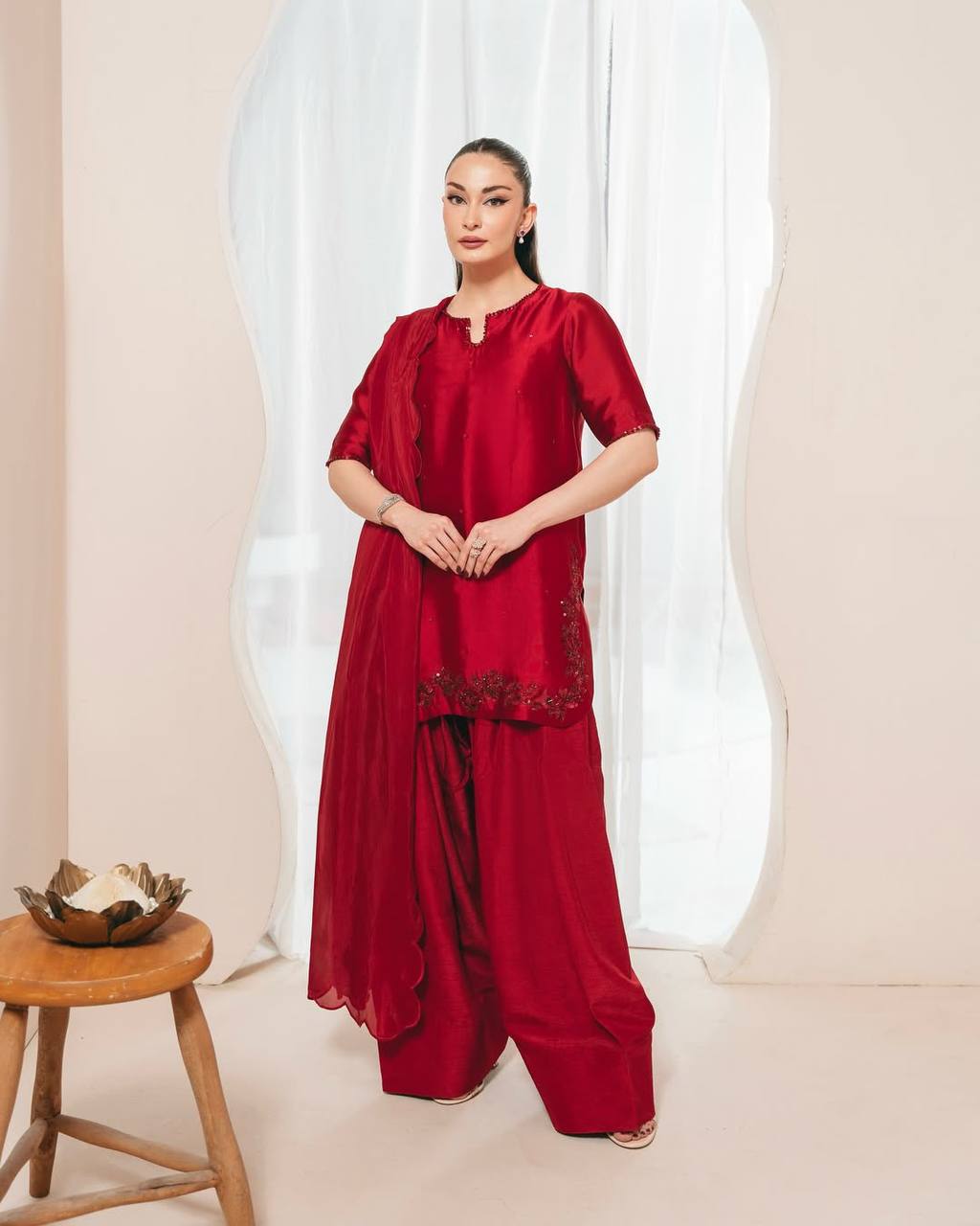 Function Wear Red Color Bids Hand Work Designer Salwar Suit