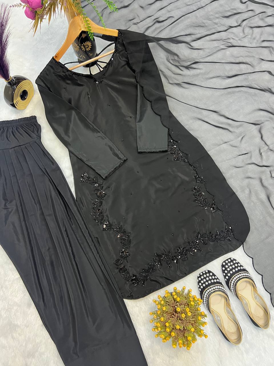 Function Wear Black Color Bids Hand Work Designer Salwar Suit