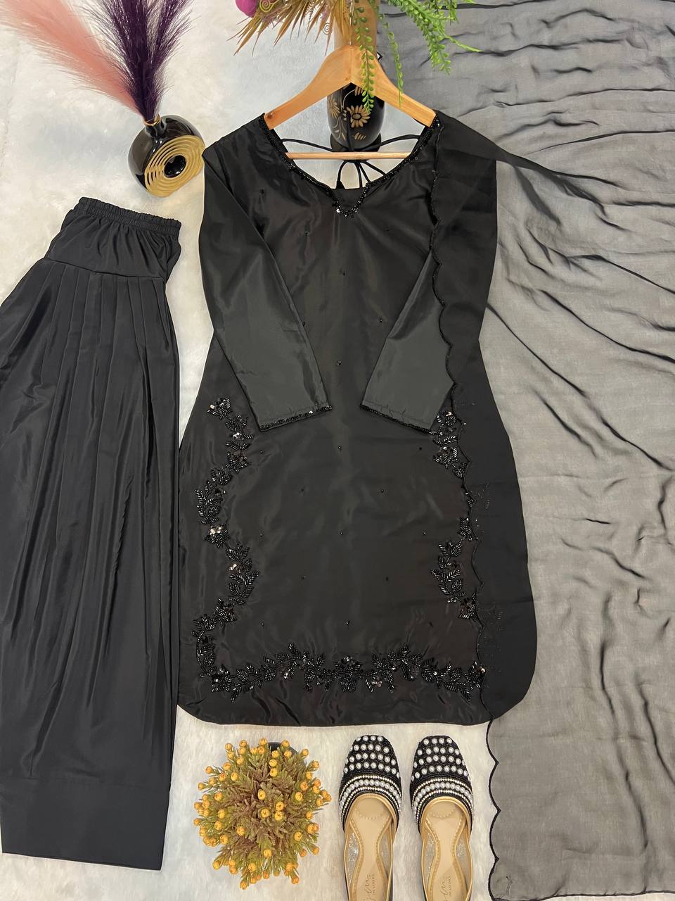 Function Wear Black Color Bids Hand Work Designer Salwar Suit