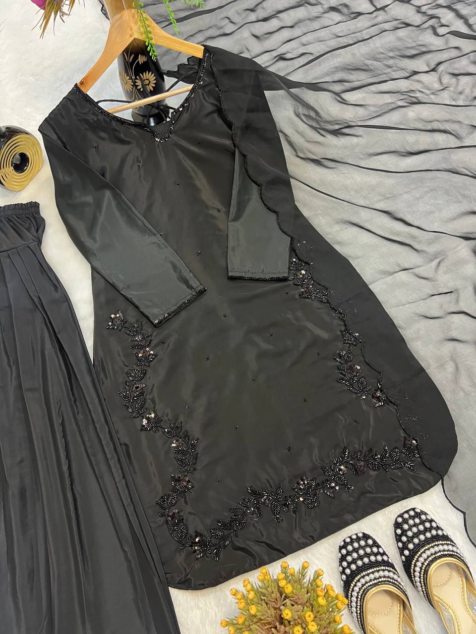 Function Wear Black Color Bids Hand Work Designer Salwar Suit