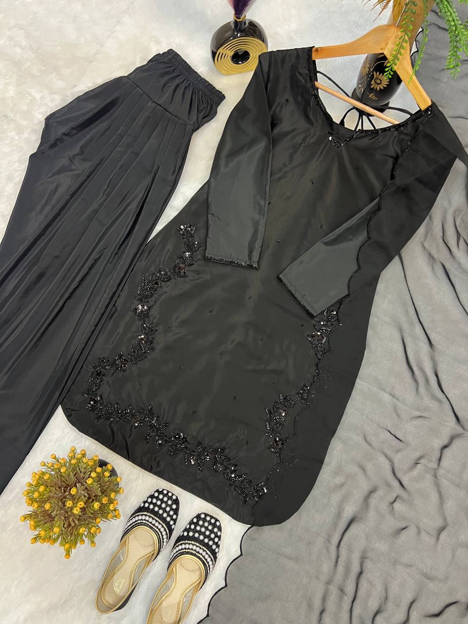 Function Wear Black Color Bids Hand Work Designer Salwar Suit