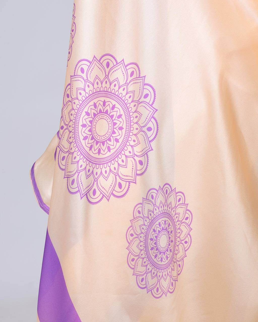 Ceremony Wear Light Peach Color Japan Satin Digital Printed Hands-Free Ready To Wear Saree