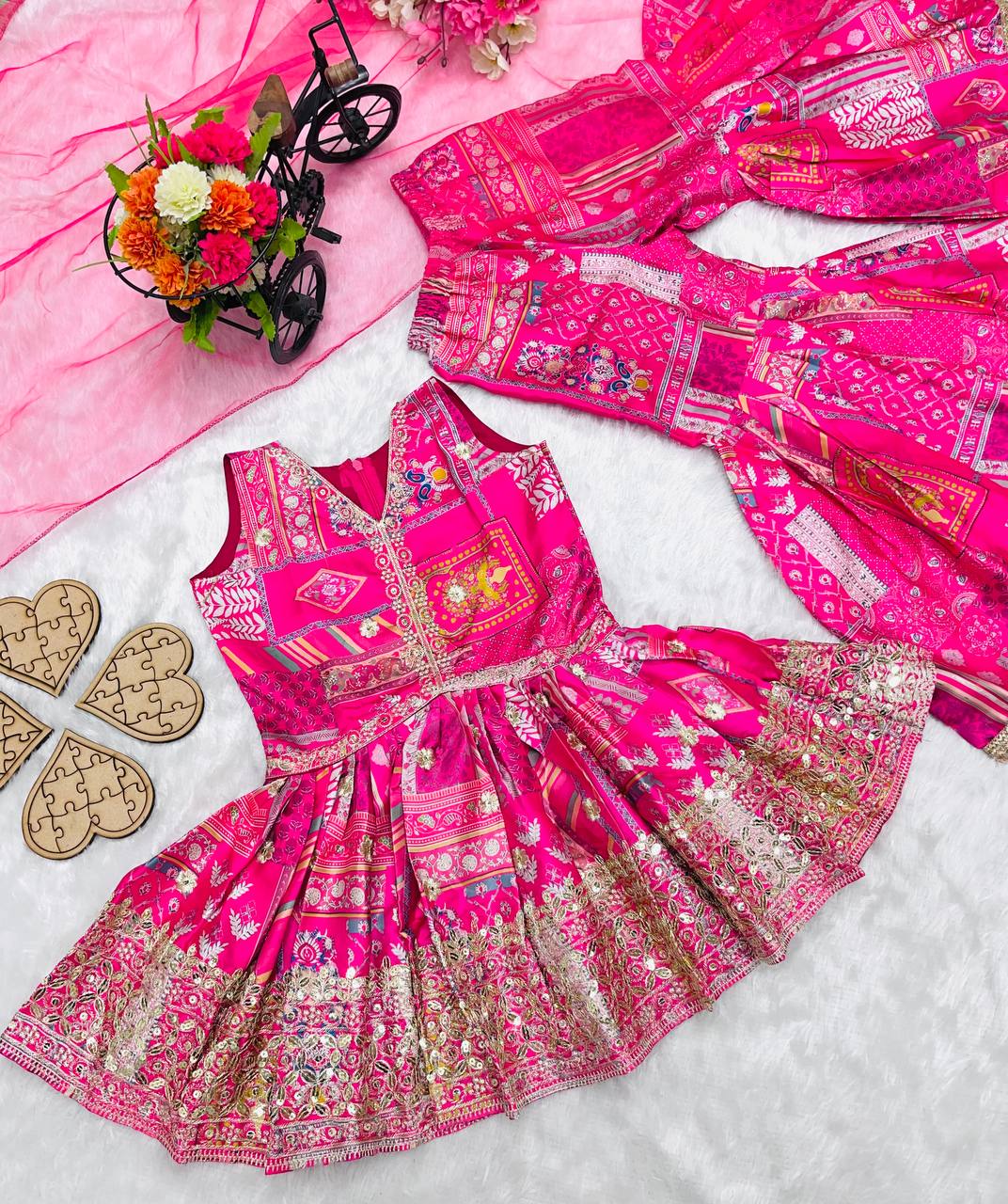 Kids Designer Sarara Suit with Dupatta – Japan Satin & Sequins Embroidery Work (3–15 Years)