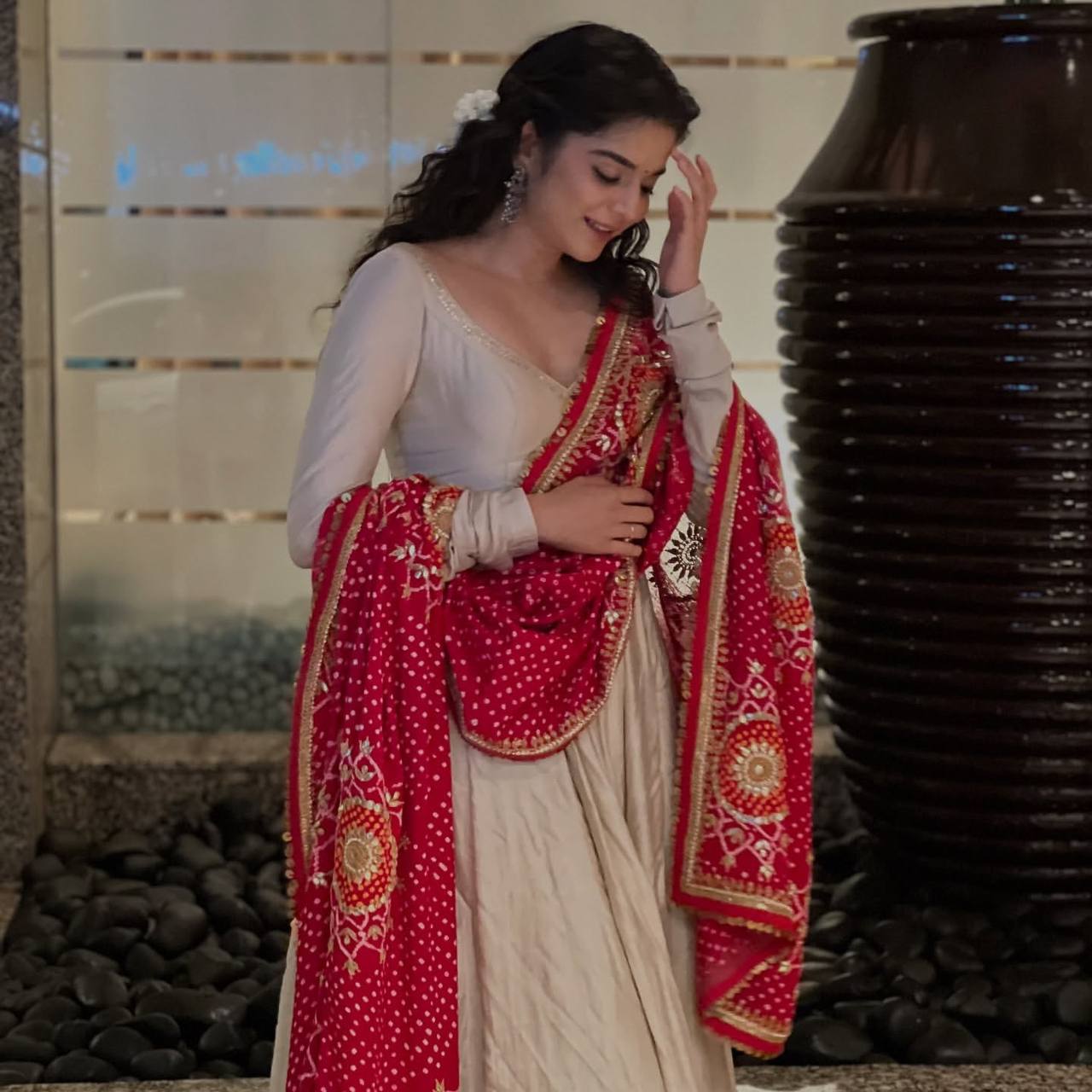Party Wear Cream Color Fully Stitched And Ready To Wear Gown Set