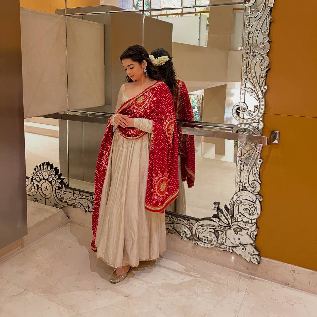 Party Wear Cream Color Fully Stitched And Ready To Wear Gown Set