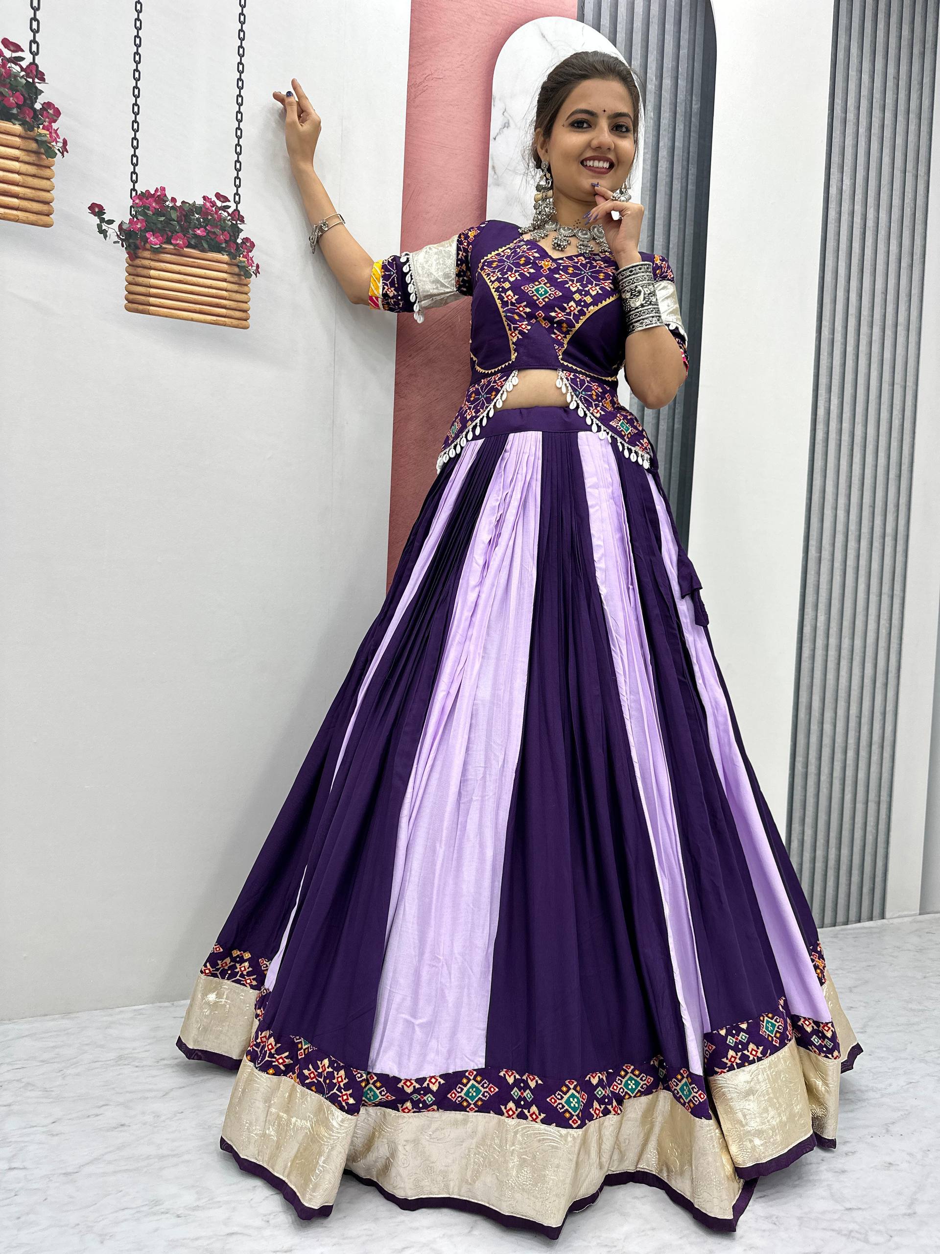 Navratri Special Purple And Lavender Color Pure Cotton Lehenga Choli
