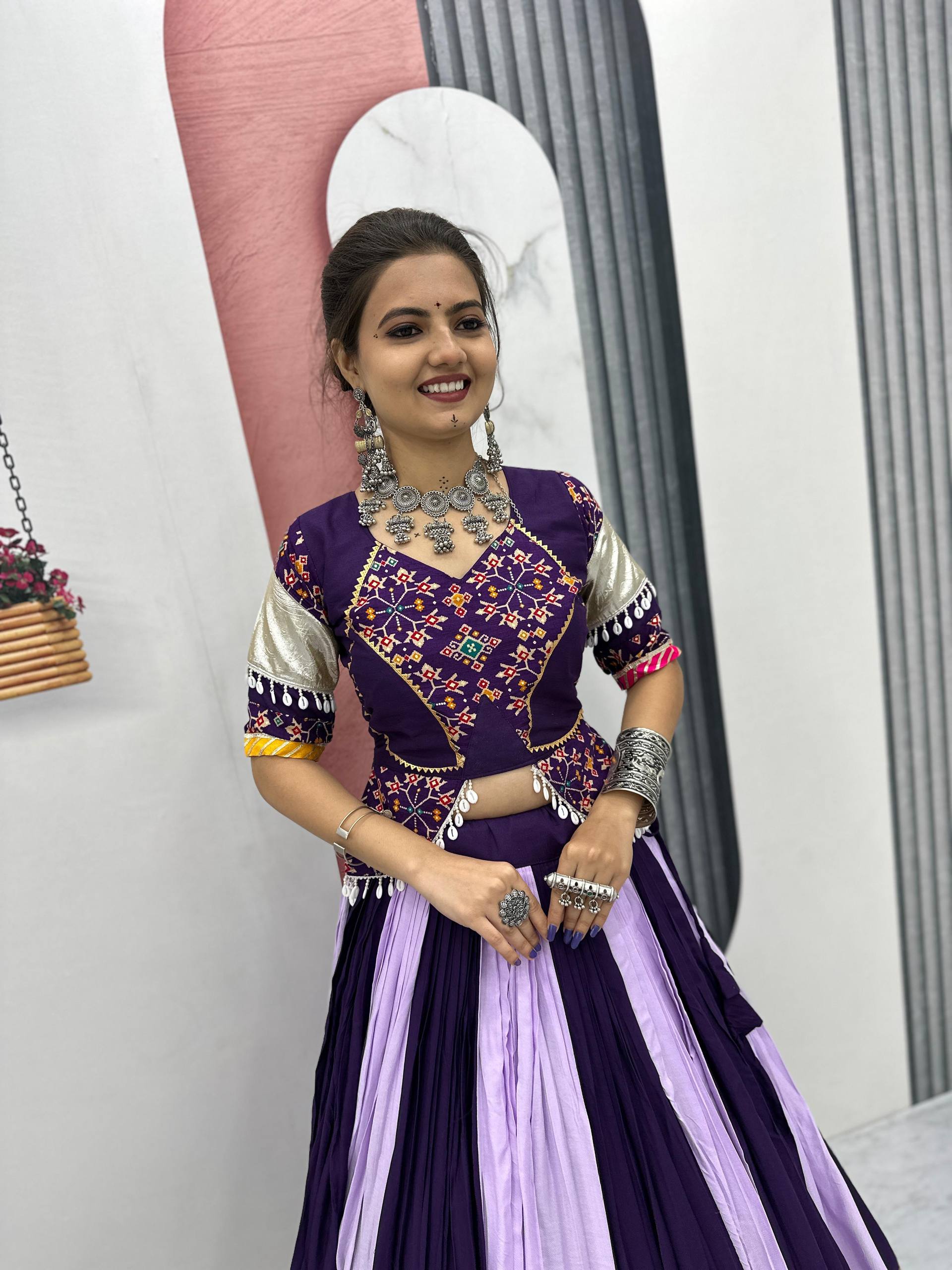 Navratri Special Purple And Lavender Color Pure Cotton Lehenga Choli