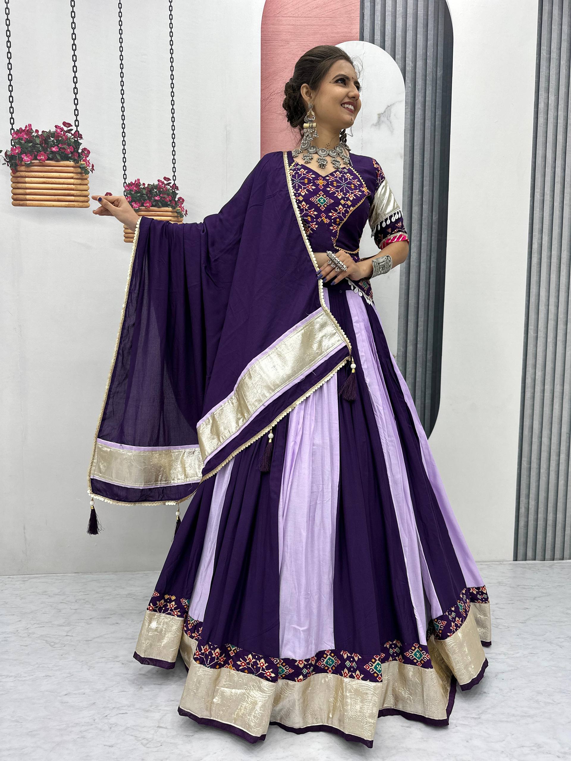 Navratri Special Purple And Lavender Color Pure Cotton Lehenga Choli