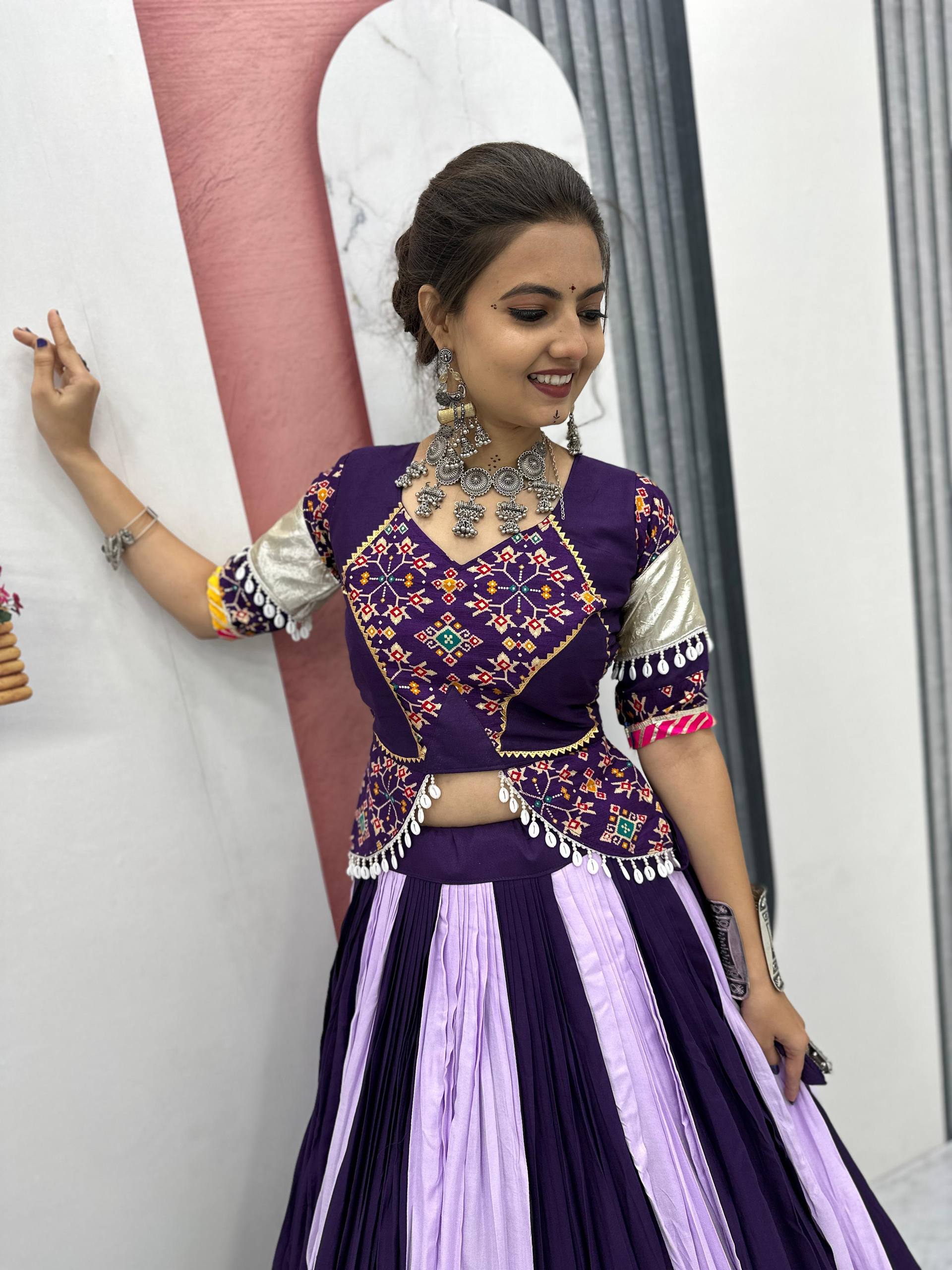 Navratri Special Purple And Lavender Color Pure Cotton Lehenga Choli