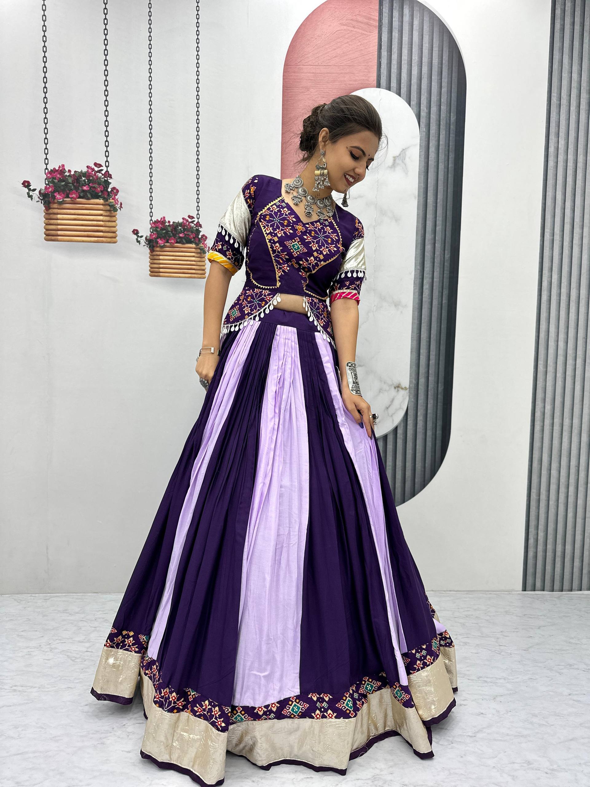 Navratri Special Purple And Lavender Color Pure Cotton Lehenga Choli