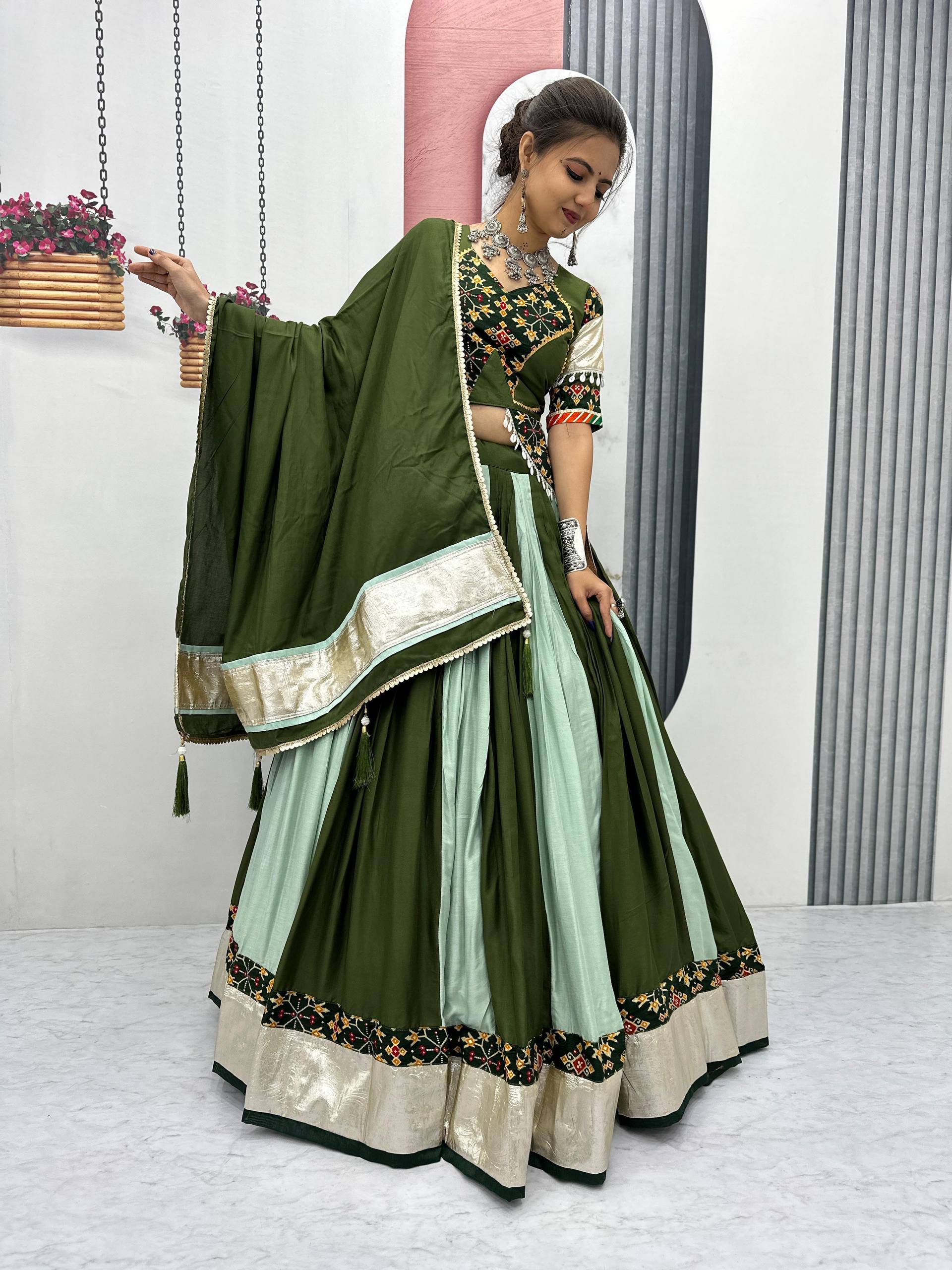 Navratri Special Green And Pista Color Pure Cotton Lehenga Choli