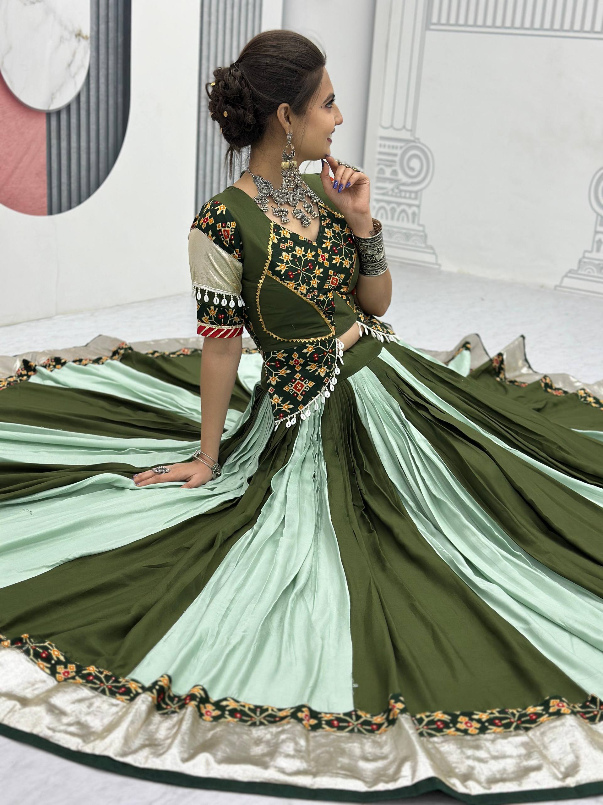 Navratri Special Green And Pista Color Pure Cotton Lehenga Choli