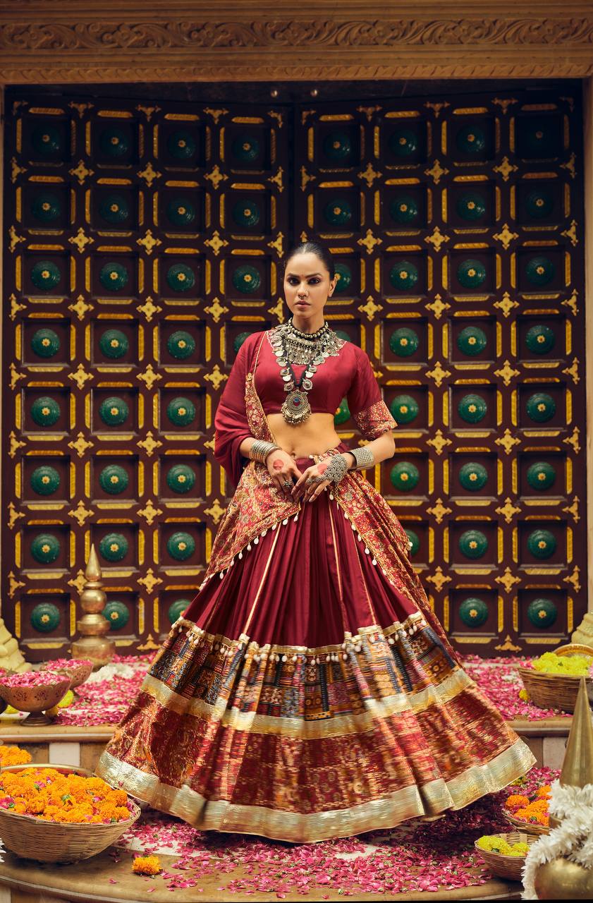 Navratri Special Maroon Color Foil Printed Designer Ready To Wear Lehenga Choli