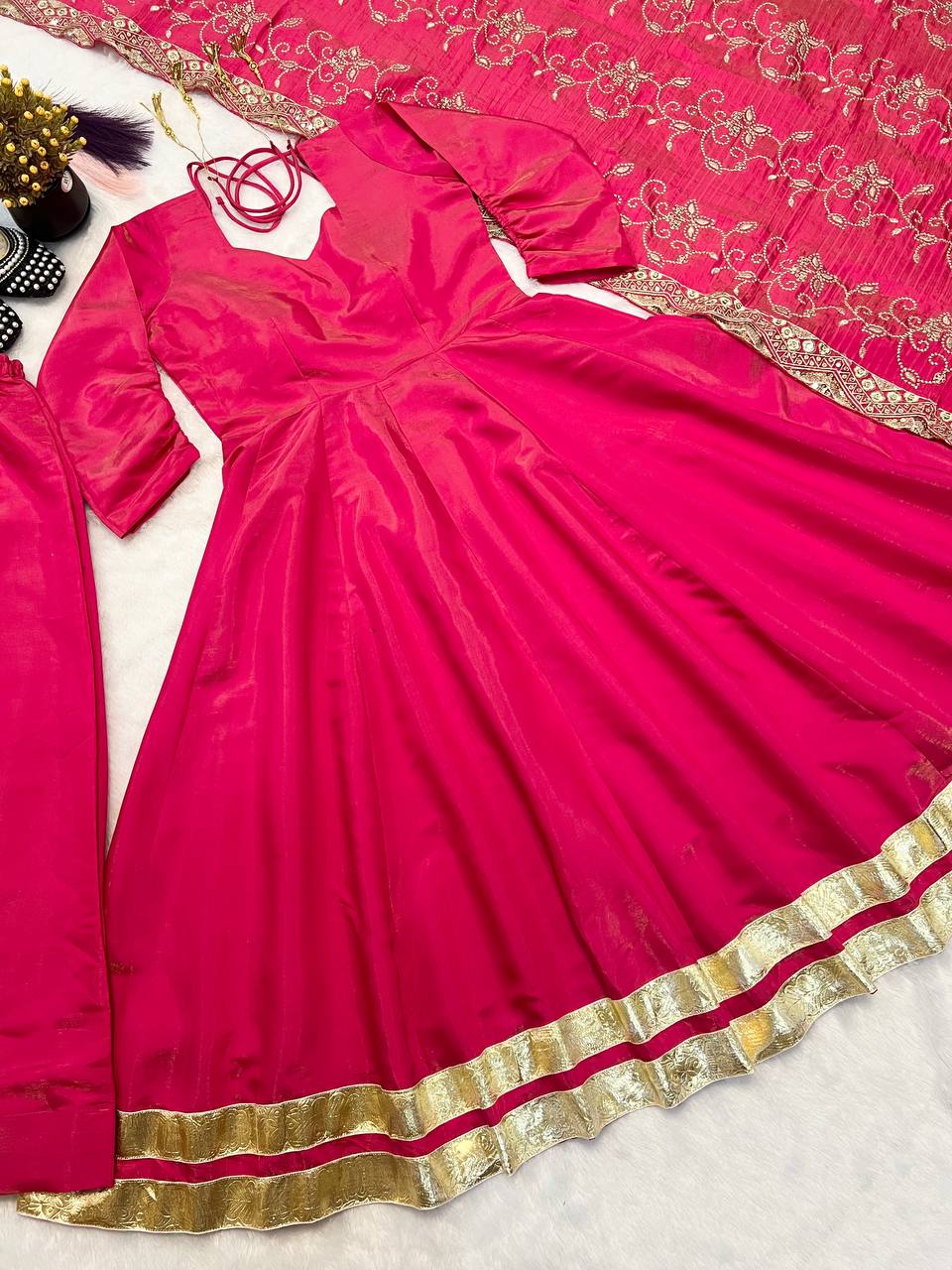 Wedding Wear Pink Color Designer Gown Set