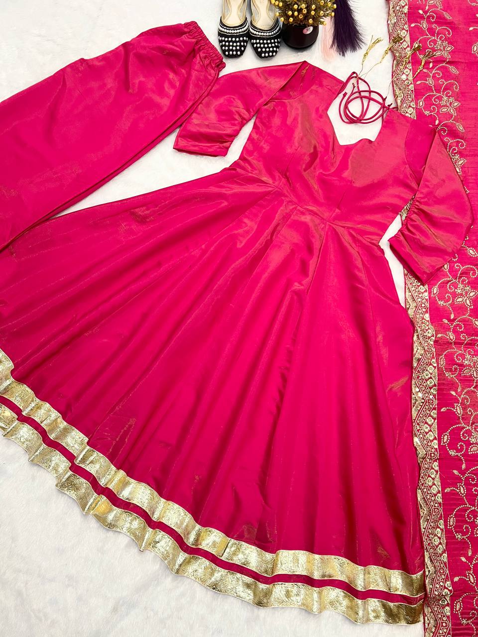Wedding Wear Pink Color Designer Gown Set