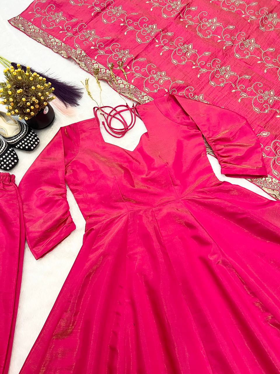 Wedding Wear Pink Color Designer Gown Set