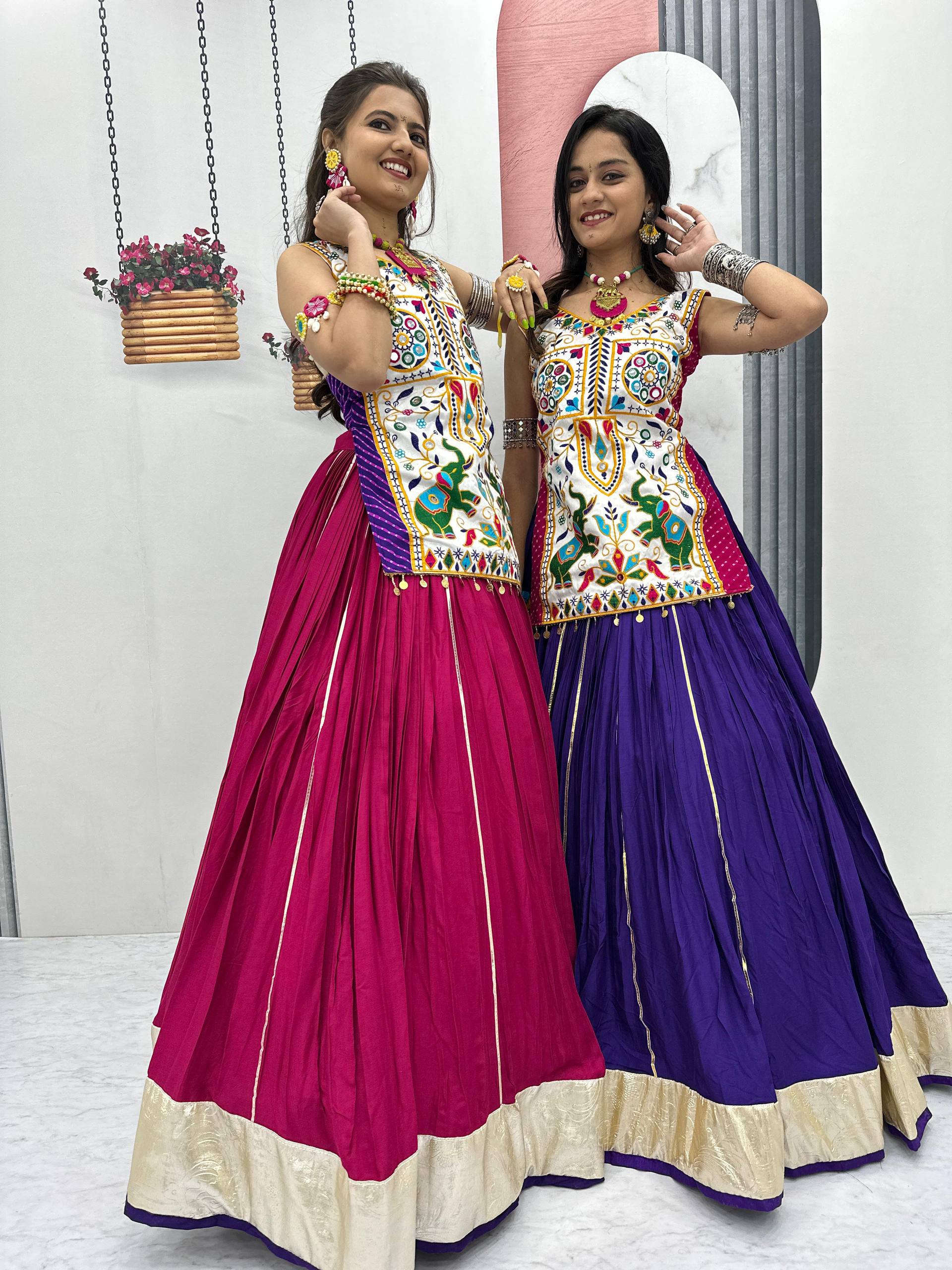 Navratri Special Gamathi With Real Mirror Work Lehenga Choli With 6 Meter Flair