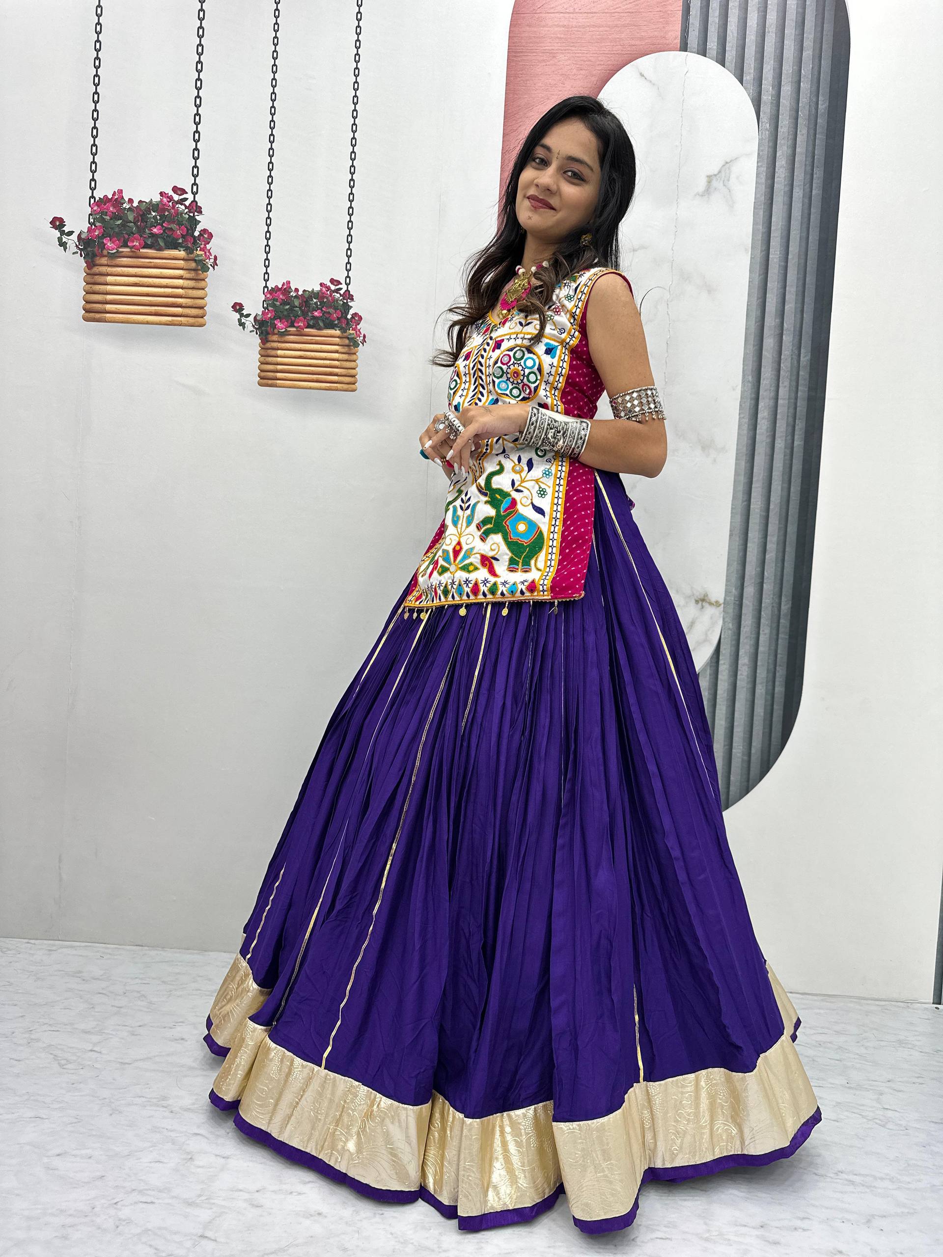 Navratri Special Gamathi With Real Mirror Work Lehenga Choli With 6 Meter Flair