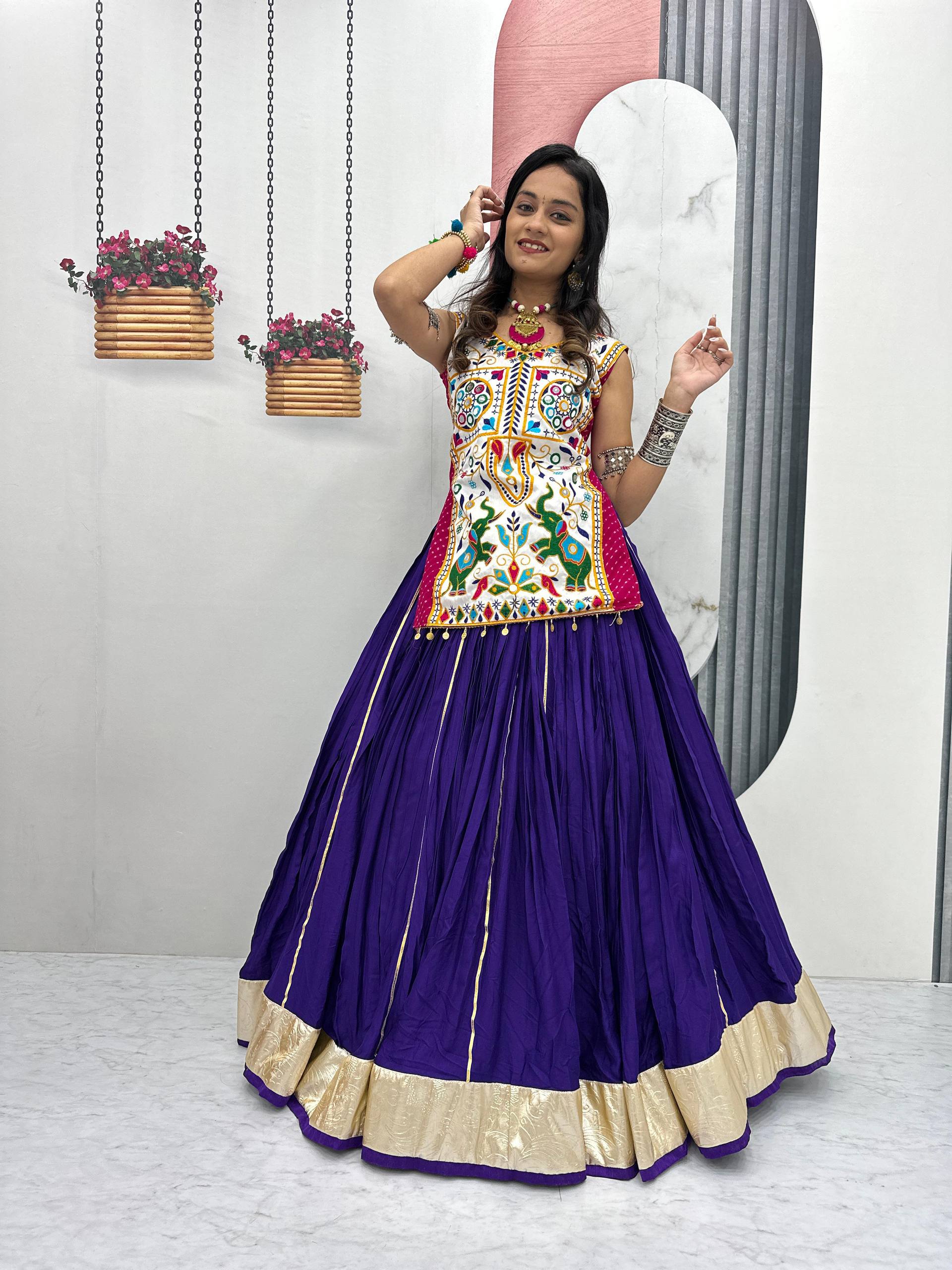 Navratri Special Gamathi With Real Mirror Work Lehenga Choli With 6 Meter Flair