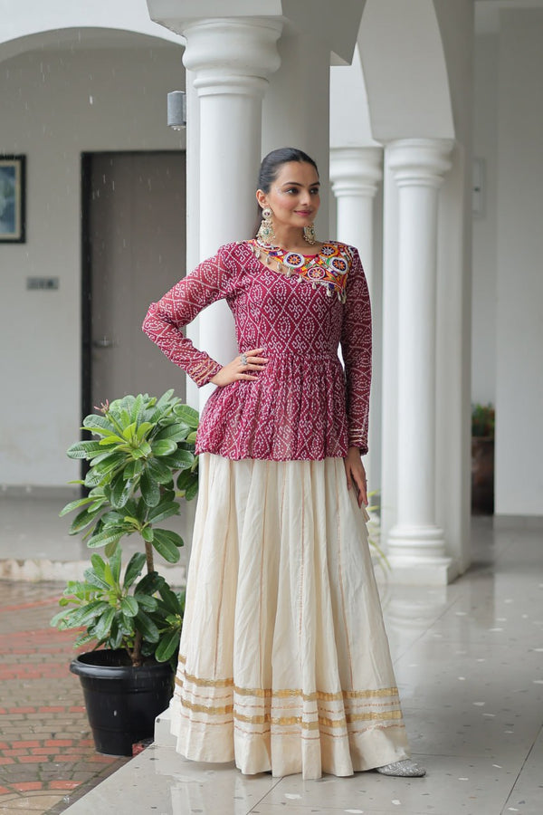 Maroon Color Bandhani Printed Navratri Special Top and Lehenga