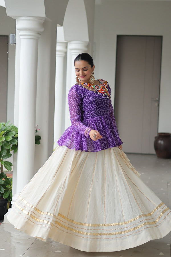 Purple Color Bandhani Printed Navratri Special Top and Lehenga