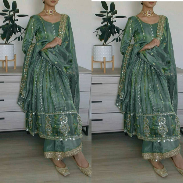Gorgeous Pista Color Embroidered Designer Anarkali Suit