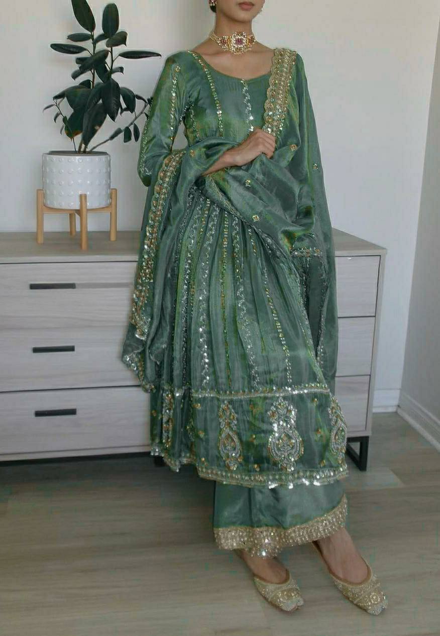 Gorgeous Pista Color Embroidered Designer Anarkali Suit