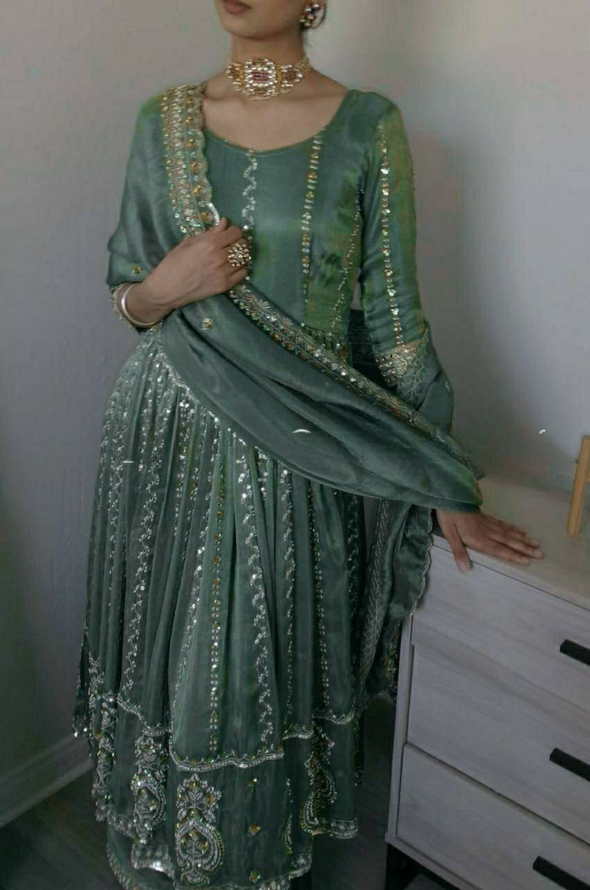 Gorgeous Pista Color Embroidered Designer Anarkali Suit