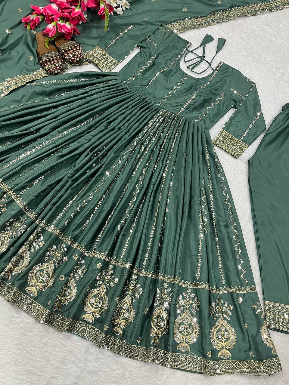 Gorgeous Pista Color Embroidered Designer Anarkali Suit