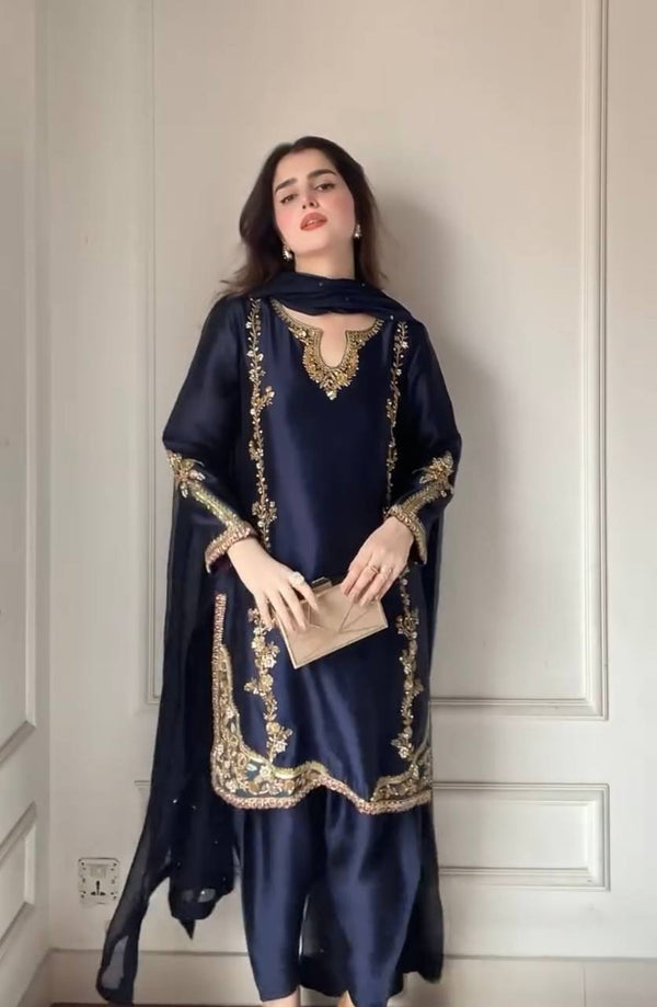 Navy Blue Color Embroidered Designer Salwar Suit