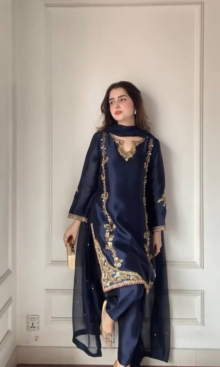 Navy Blue Color Embroidered Designer Salwar Suit