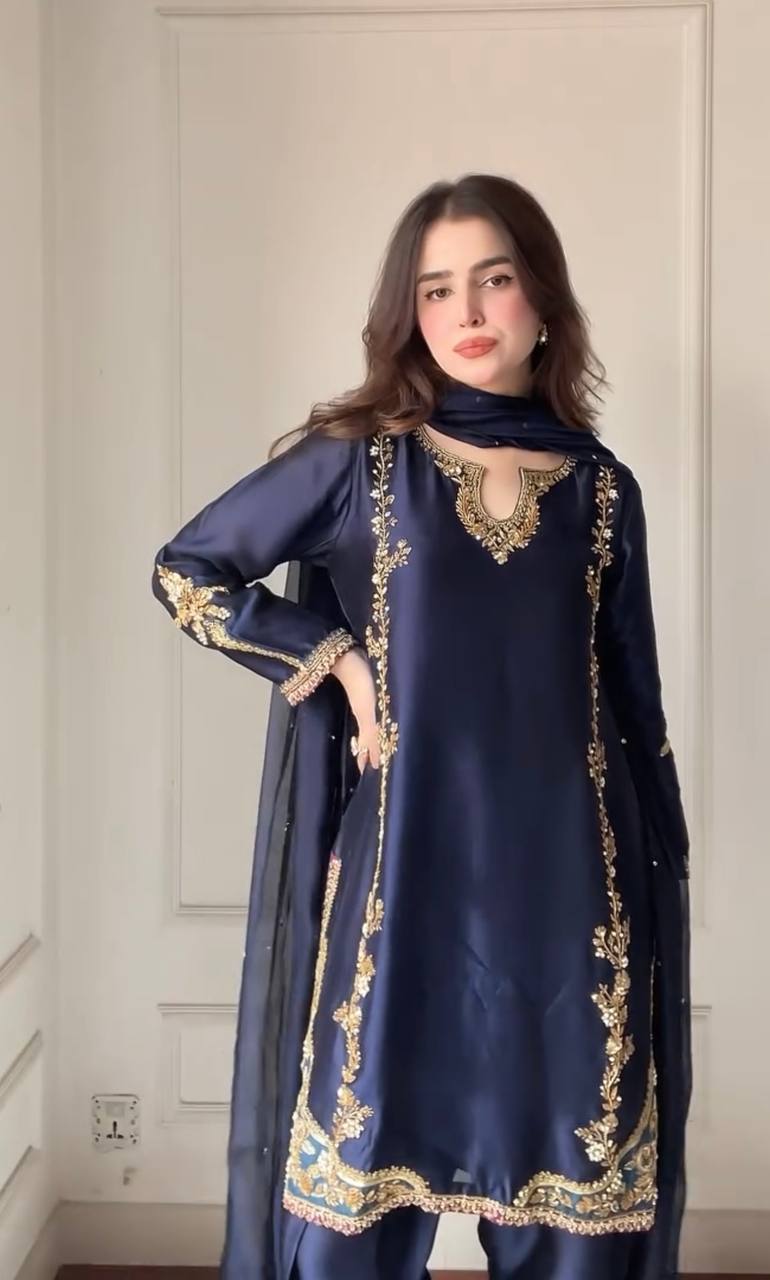 Navy Blue Color Embroidered Designer Salwar Suit