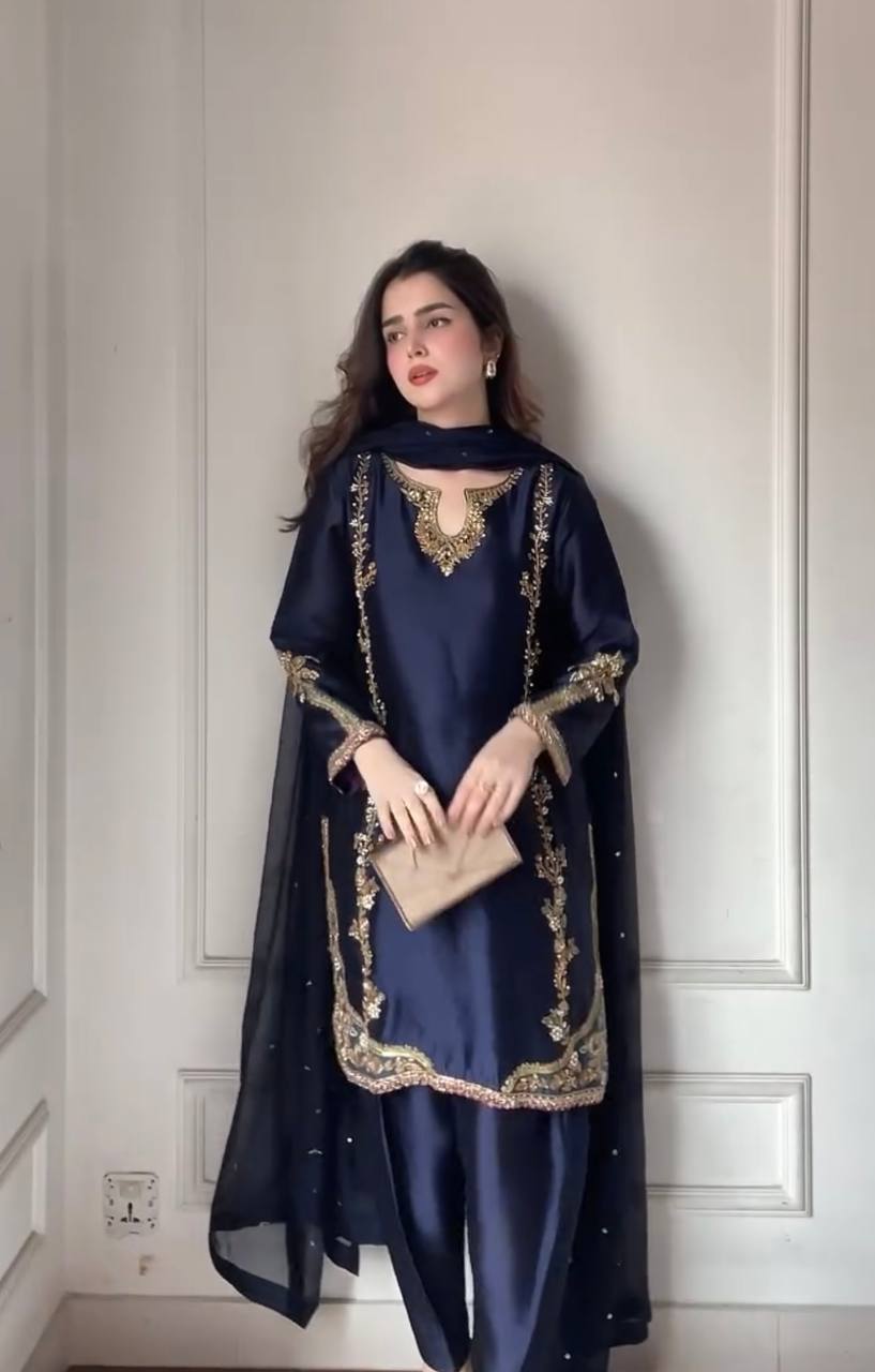 Navy Blue Color Embroidered Designer Salwar Suit