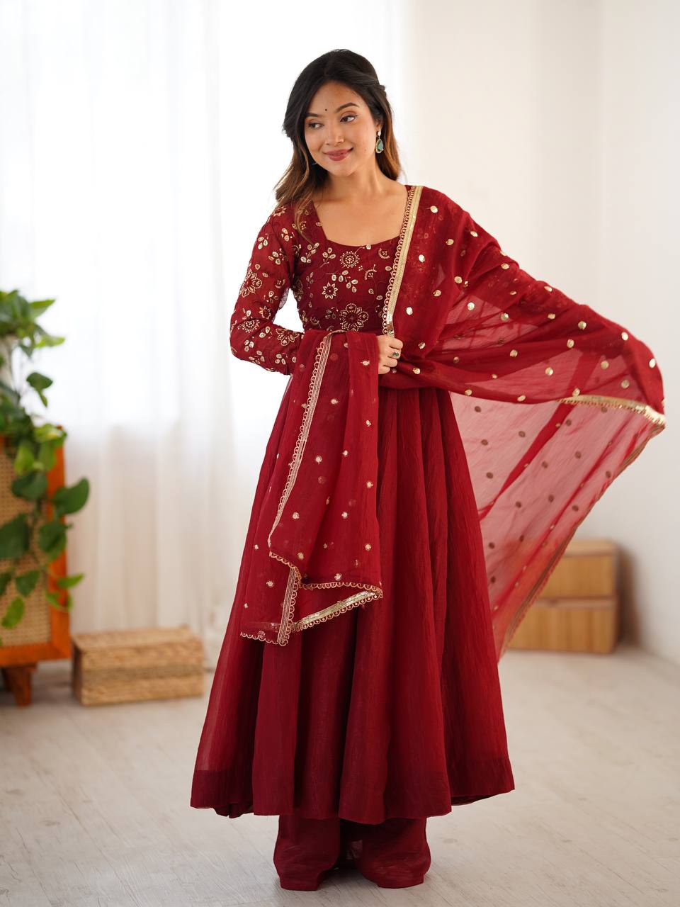 Sukriti Maroon Color Designer Anarkali Gown Set