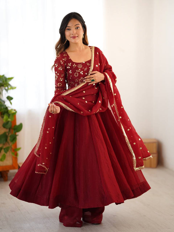 Sukriti Maroon Color Designer Anarkali Gown Set