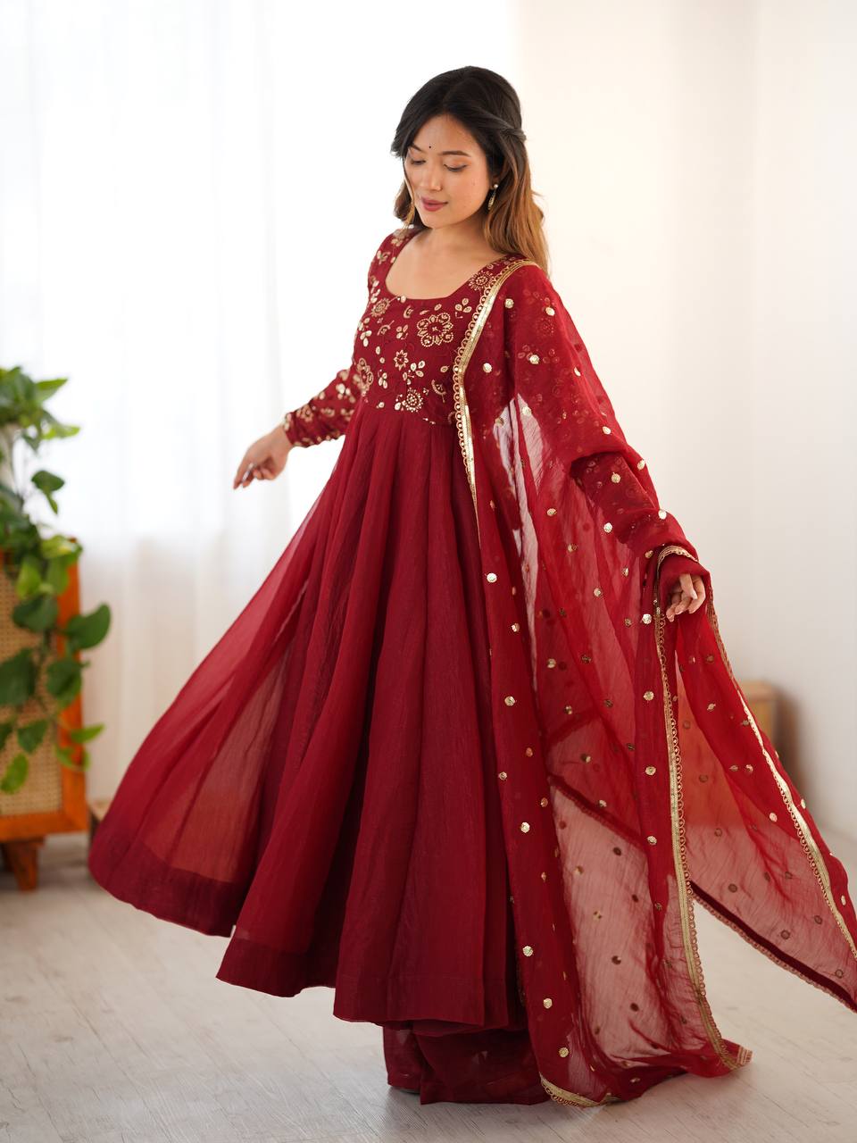 Sukriti Maroon Color Designer Anarkali Gown Set