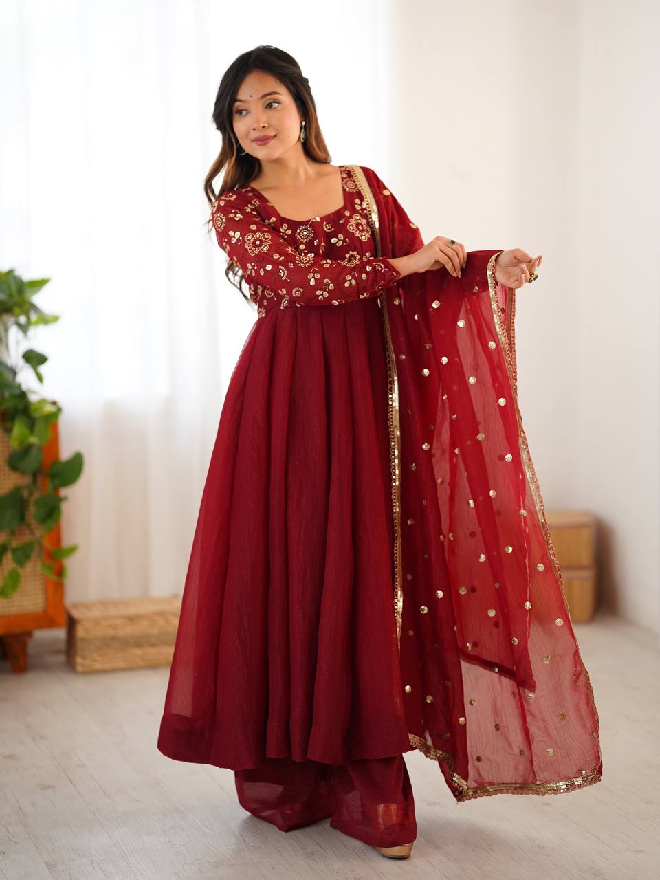 Sukriti Maroon Color Designer Anarkali Gown Set