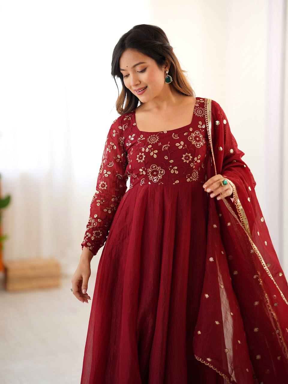 Sukriti Maroon Color Designer Anarkali Gown Set