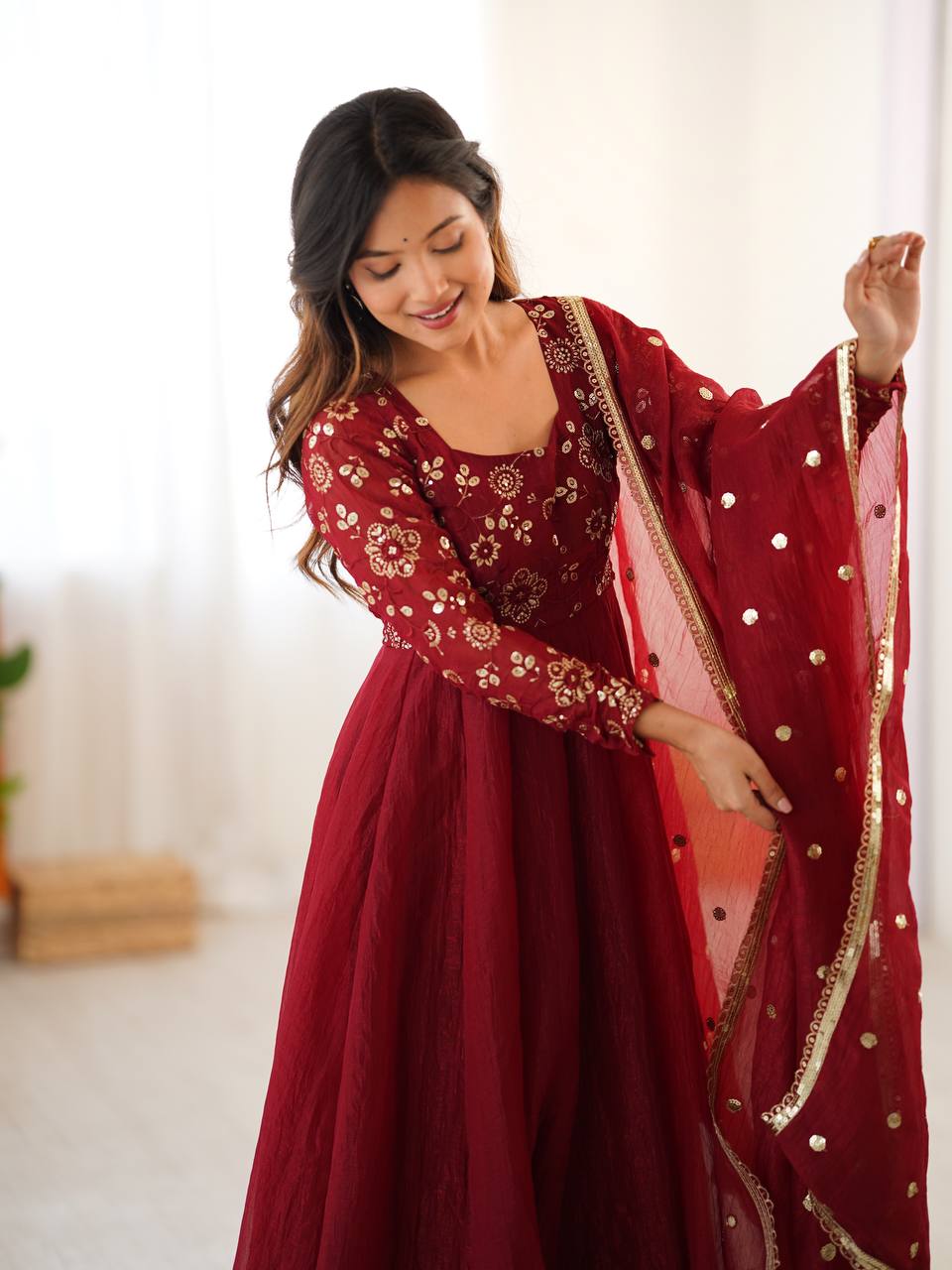 Sukriti Maroon Color Designer Anarkali Gown Set