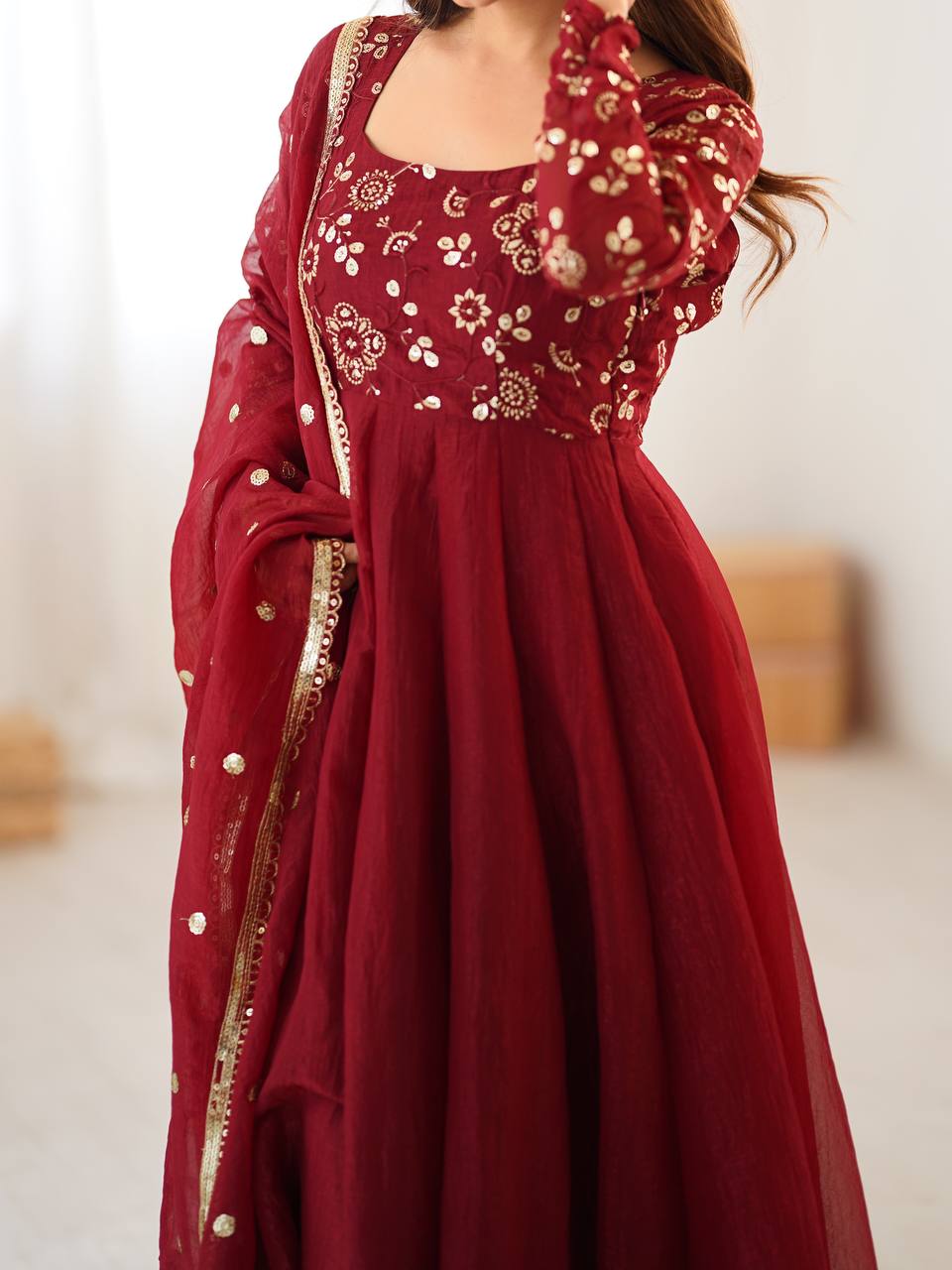 Sukriti Maroon Color Designer Anarkali Gown Set