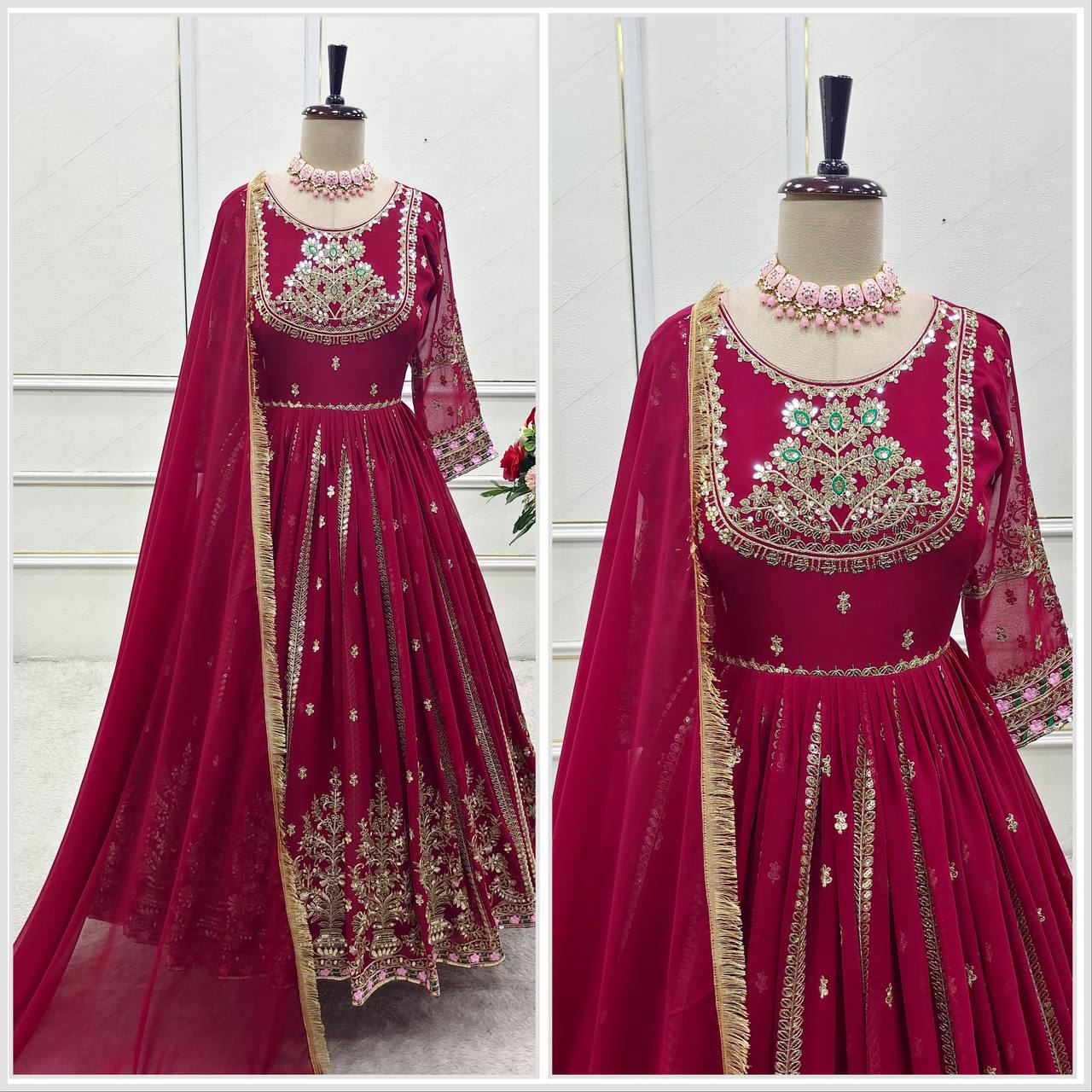 Elegant Red Color Embroidery And 5mm Sequence Work Designer Gown