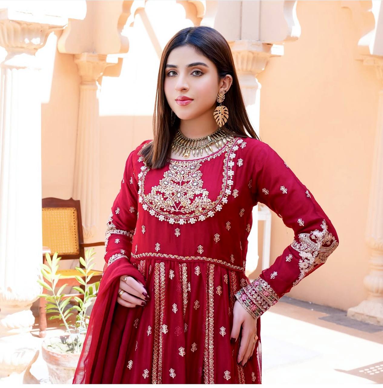 Elegant Red Color Embroidery And 5mm Sequence Work Designer Gown