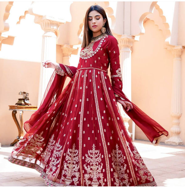 Elegant Red Color Embroidery And 5mm Sequence Work Designer Gown