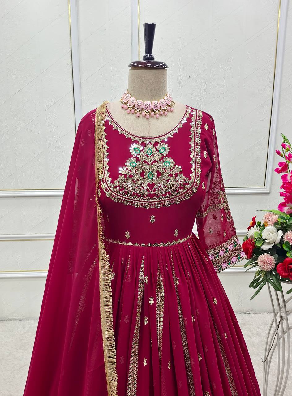 Elegant Red Color Embroidery And 5mm Sequence Work Designer Gown
