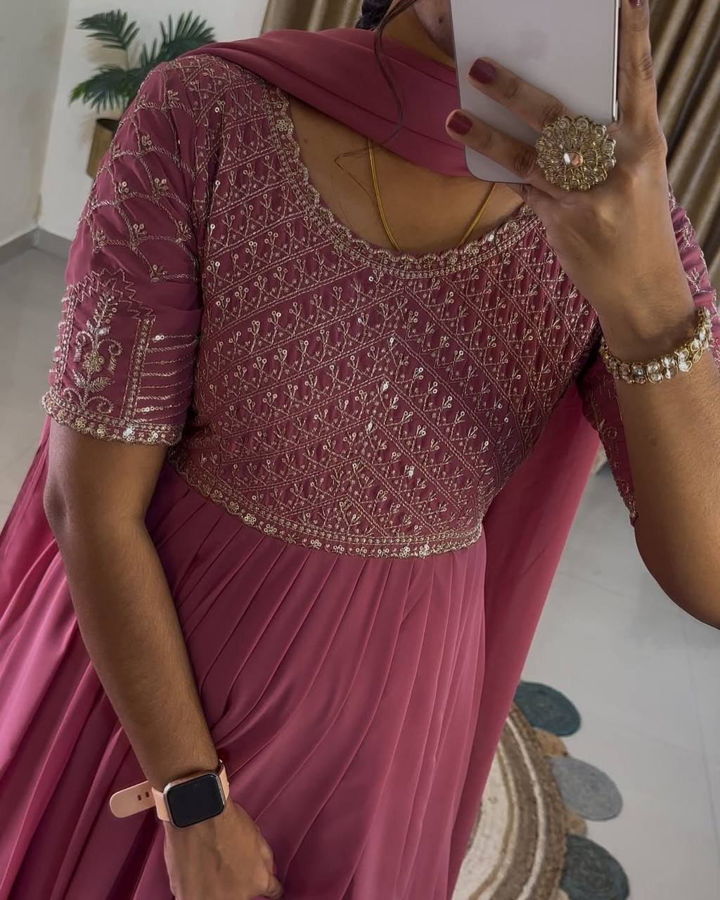 Beautiful Light Pink Color Embroidered  Designer Gown Set