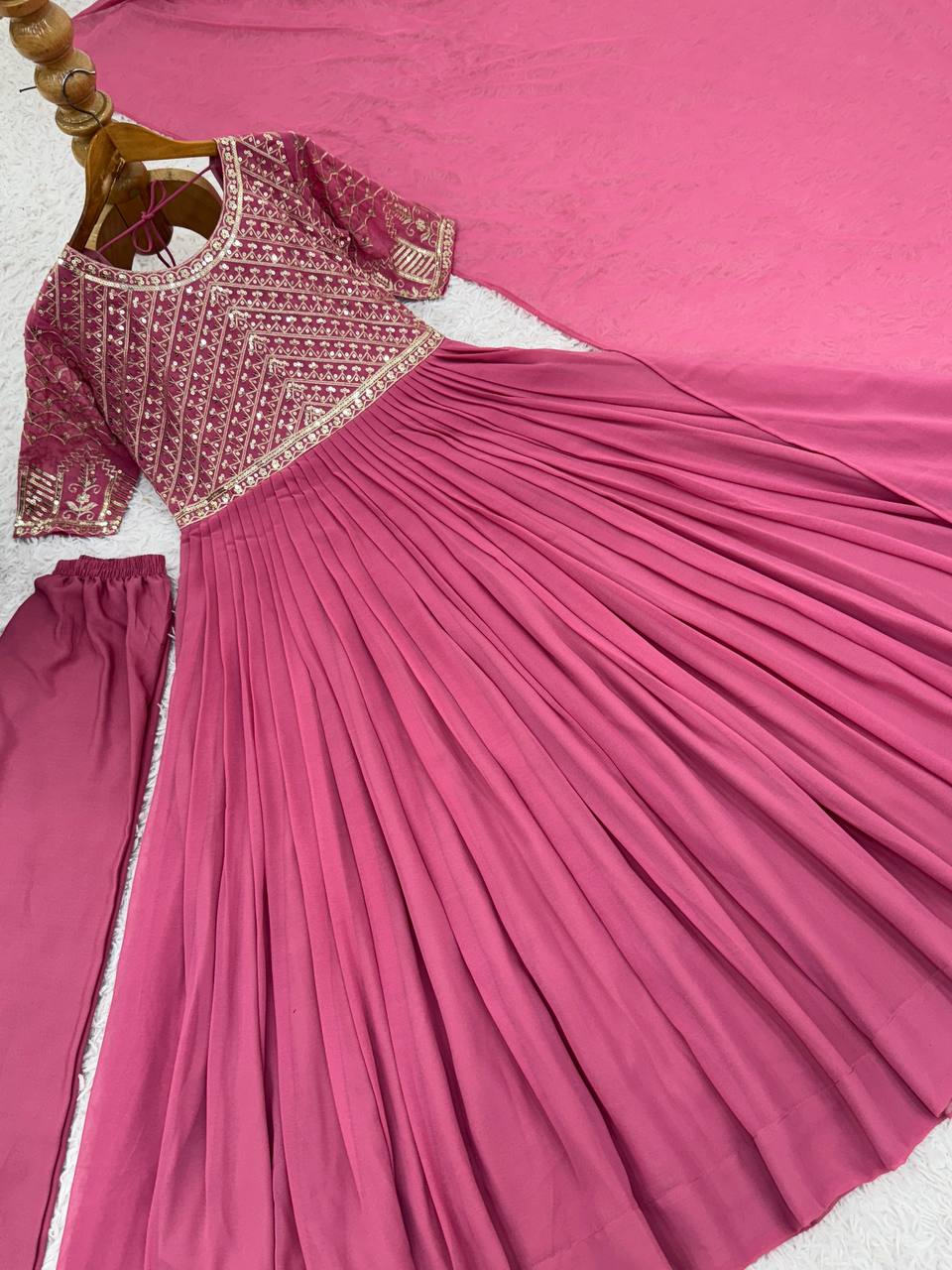 Beautiful Light Pink Color Embroidered  Designer Gown Set